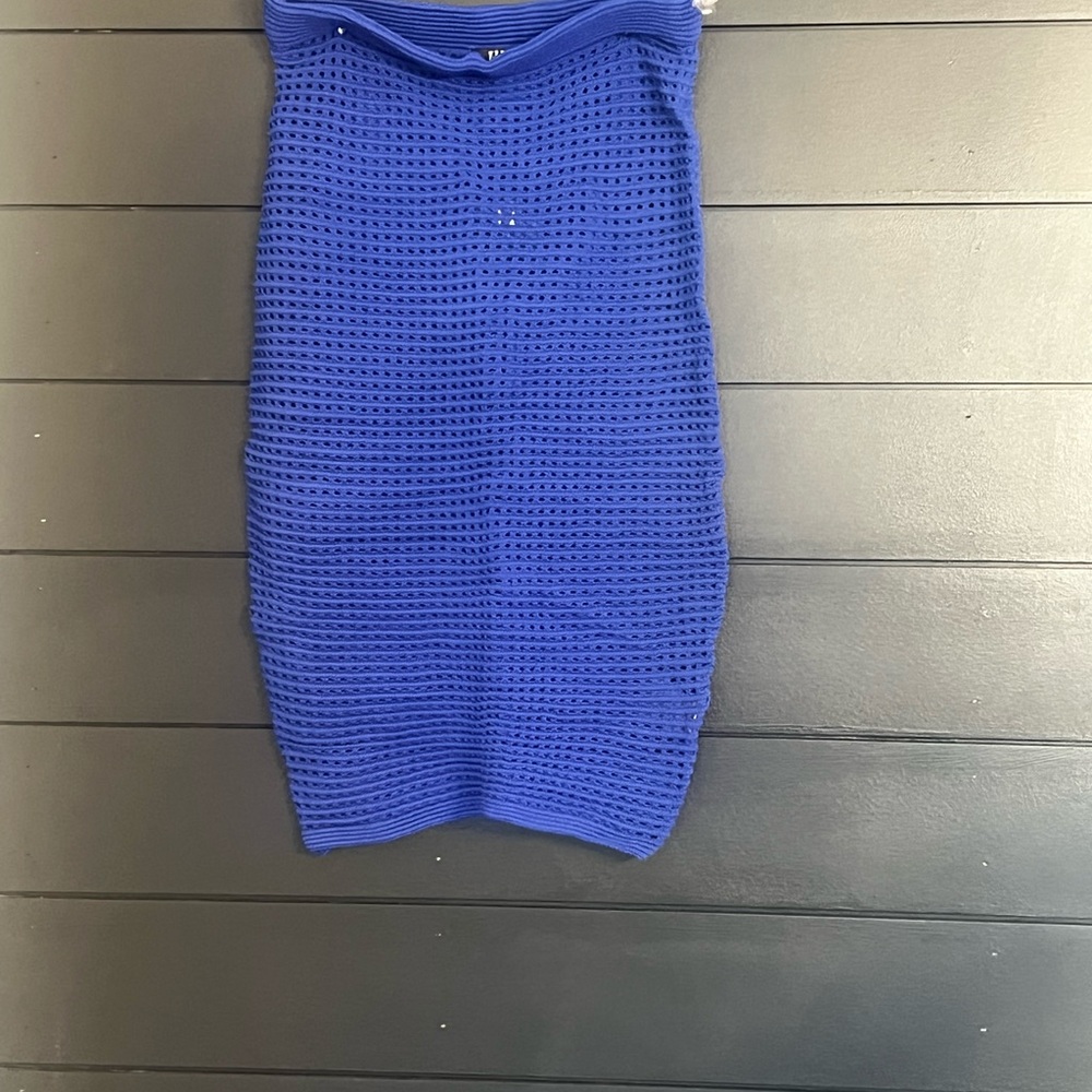 Blue Ribbed Midi Pencil Skirt for Casual Wear